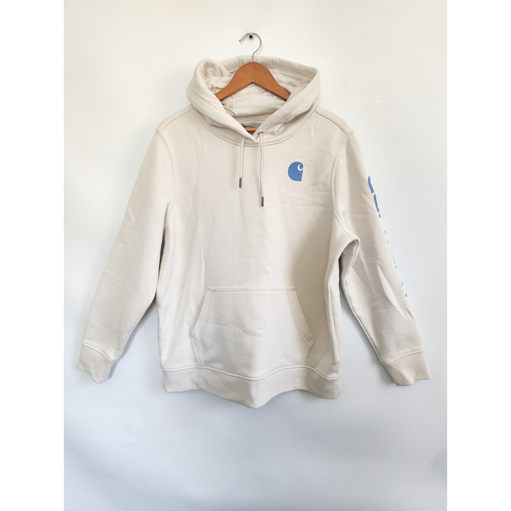 Carhartt Hoodie XL Cream Relaxed Fit Graphic Sleeve Logo Streetwear Clarksburg